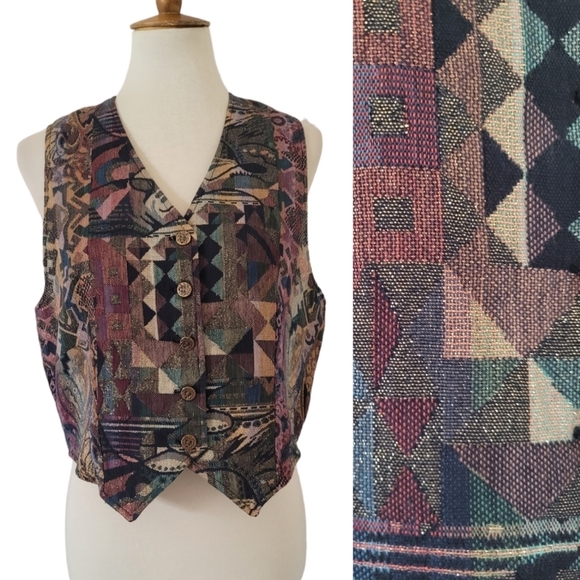 Vintage Jackets & Blazers - 80's Multi-color‎ Woven Tapestry Vest
